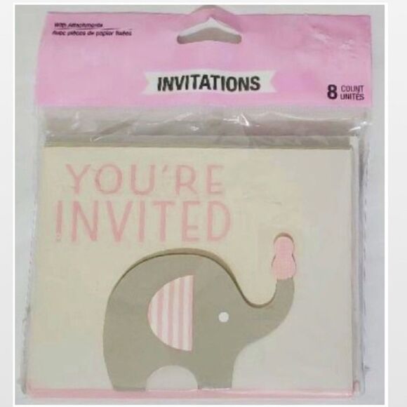 New Kid Pink Elephant Invitations Home - Picture 1 of 11